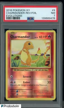 2016 Pokemon XY Evolutions #9 Charmander Reverse Foil PSA 7 NM - Image 1
