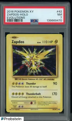 2016 Pokemon XY Evolutions #42 Zapdos - Holo PSA 7 NM - Image 1