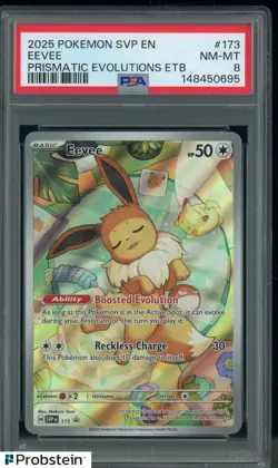 2025 Pokemon SVP En Prismatic Evolutions ETB #173 Eevee PSA 8 NM-MT - Image 1