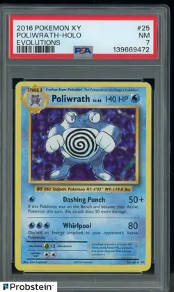2016 Pokemon XY Evolutions #25 Poliwrath - Holo PSA 7 NM - Image 1