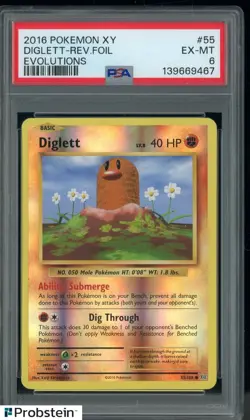 2016 Pokemon XY Evolutions #55 Diglett Reverse Foil PSA 6 EX-MT - Image 1