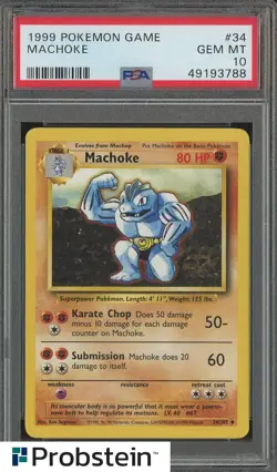 1999 Pokemon Game #34 Machoke PSA 10 GEM MINT - Image 1