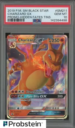 2019 Pokemon SM Black Star Promo Hidden Fates Tins #SM211 Charizard Gx PSA 10 - Image 1