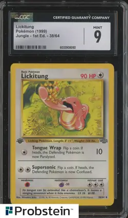 1999 Pokemon TGC Jungle 1st Edition #38 Lickitung CGC 9 MINT - Image 1