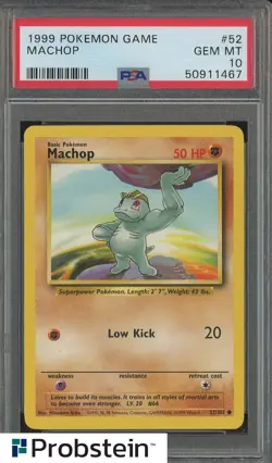 1999 Pokemon Game #52 Machop PSA 10 GEM MINT - Image 1