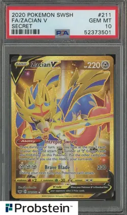 2020 Pokemon SWSH #211 Full Art Zacian V Secret PSA 10 GEM MINT - Image 1