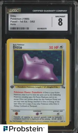1999 Pokemon Fossil 1st Edition #3 Ditto Holo CGC 8 NM/MINT - Image 1