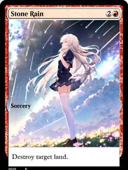 STONE RAIN : MTG altered-art magic card with Sexy, Micro Mini-Skirt Anime Babe! - Image 1