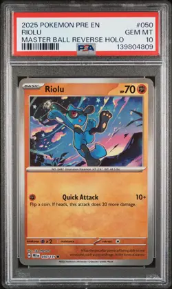 2025 POKEMON PRE EN-PRISMATIC EVOLUTIONS MASTER BALL REVERSE HOLO RIOLU PSA 10 - Image 1
