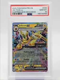 JOLTEON EX 2025 POKEMON PRISMATIC EVOLUTIONS SURPRISE BOX A 030 PSA 10 Q5677 - Image 1
