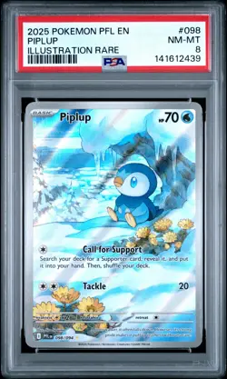 141612439 Piplup 2025 Pokemon Phantasmal Flames #098/094 Illustration Rare PSA 8 - Image 1