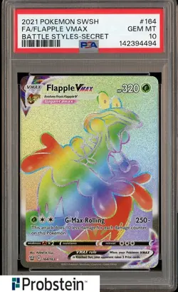 2021 Pokemon SWSH Battle Styles Secret #164 FA Flapple VMax PSA 10 GEM MINT - Image 1