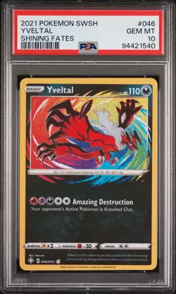 2021 POKEMON SWORD & SHIELD SHINING FATES #046 YVELTAL PSA 10 - Image 1