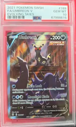 Pokemon TCG Umbreon V Alt Art Holo Evolving Skies 189/203 PSA 10 - Image 1