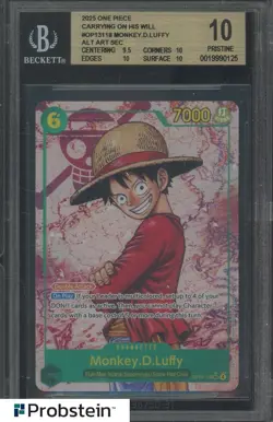 2025 One Piece Carrying On His Will Alternate Art Monkey D Luffy BGS 10 PRISTINE - Image 1