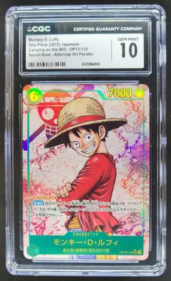 2025 ONE PIECE JP MONKEY D. LUFFY SECRET RARE ALT ART OP13-118 CGC 10 RC7 - Image 1