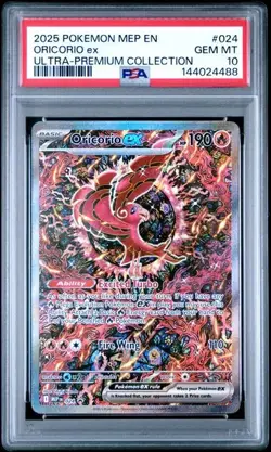 2025 POKEMON MEP EN-ME BLACK STAR PROMO 024 ORICORIO ex ULTRA-PREMIUM PSA 10 488 - Image 1