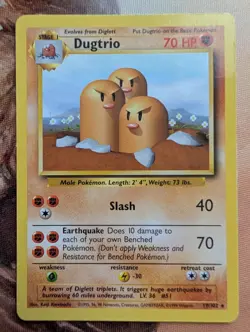 Pokemon Nintendo GAMEFREAK Wizards 1999 Base Set Unlimited Dugtrio 19/102 MP - Image 1