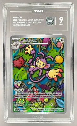 8474 Ambipom 2025 Pokemon Phantasmal Flames #107/094 Illustration Rare TAG 9 - Image 1