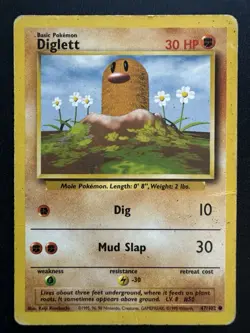 Diglett 47/102 Rotated Energy Error Misprint - HP/Dmg - Base Set Vintage Pokemon - Image 1