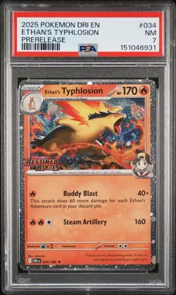 2025 POKEMON DRI EN-DESTINED RIVALS PRERELEASE #034 ETHAN'S TYPHLOSION PSA 7 - Image 1