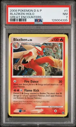 2008 POKEMON DIAMOND & PEARL GREAT ENCOUNTERS #1 BLAZIKEN-HOLO PSA 7 - Image 1