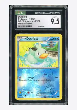 Pokemon CGC 9.5 Ducklett Reverse Holo 2016 36/122 BREAKpoint English - Image 1