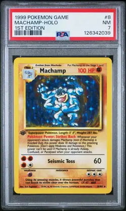 1999 POKEMON BASE SET 1ST EDITION #8 MACHAMP-HOLO PSA 7 - Image 1