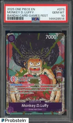 2025 One Piece EN Bandai Card Game Fest #073 Monkey D. Luffy PSA 10 - Image 1