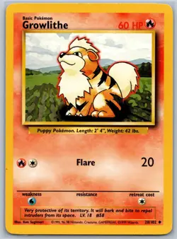 Growlithe Base Set 028/102 MP-LP Pokemon Card - Image 1