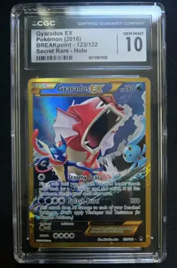 CGC 10 GEM MINT Gyarados EX BREAKpoint 123/122 Secret Rare Holo Pokemon Card - Image 1