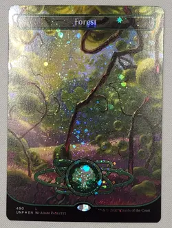 MTG Magic [x1] Forest [x1] PLANETARY GALAXY FOIL Unfinity 490 M/NM - Image 1