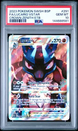 2023 POKEMON SWSH BLACK STAR PROMO #291 FULL ART/LUCARIO VSTAR PSA 10 - Image 1
