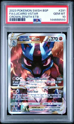 2023 POKEMON SWSH BLACK STAR PROMO #291 FULL ART/LUCARIO VSTAR PSA 10 - Image 1