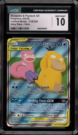 Pokemon Slowpoke & Psyduck GX Unified Minds Full Alt Art #218 CGC 10 Gem Mint - Image 1