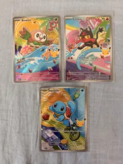Pokemon first partner collection Squirtle Popplio Rowlet Holo Card Lot 3 - Image 1