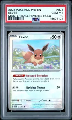 2025 POKEMON PRE EN-PRISMATIC EVOLUTIONS MASTER BALL REVERSE HOLO EEVEE PSA 10 - Image 1