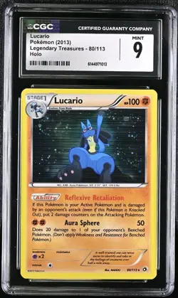 (Pop 11) Pokemon Legendary Treasures Lucario 80/113 Holo Rare CGC 9 MINT - Image 1