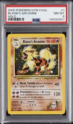 Blaine's Arcanine 1/132 Gym Challenge Holo Rare 2000 PSA 8 Pokemon TCG - Image 1