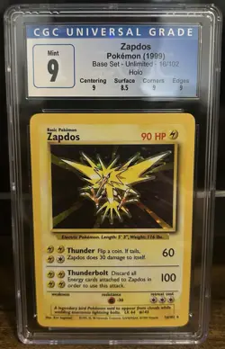 Zapdos CGC 9 Blue Label 1999 Base Set 016/102 Holo Rare Pokemon TCG - Image 1