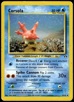 Corsola 37/75 Uncommon Neo Discovery Pokemon Unlimited HP - Image 1