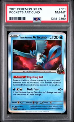 2025 POKEMON DRI EN-DESTINED RIVALS #051 TEAM ROCKET'S ARTICUNO PSA 8 - Image 1