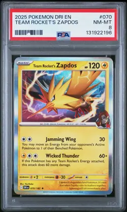 2025 POKEMON DRI EN-DESTINED RIVALS #070 TEAM ROCKET'S ZAPDOS PSA 8 - Image 1