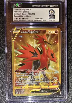 1 of 1 Rare World Record Pokemon TCG Galarian Zapdos V 182/172 Brilliant Stars - Image 1