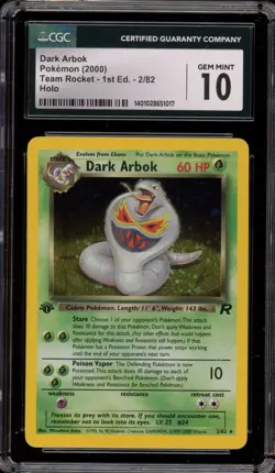Pokemon Dark Arbok Team Rocket 1st Edition Holo Rare #2 CGC 10 Gem Mint - Image 1