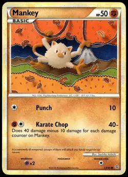 Mankey 53/95 Common HGSS Unleashed Pokemon MP - Image 1