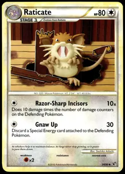 Raticate 34/90 Uncommon HGSS Undaunted Pokemon LP - Image 1