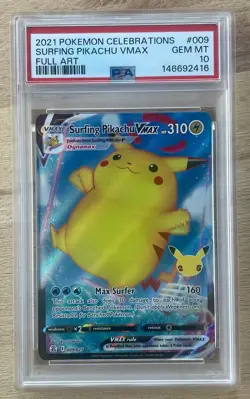 Surfing Pikachu PSA 10 💎 Vmax 009 2021 Pokemon Celebrations - Image 1
