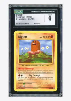 Pokemon CGC 9 Diglett C 2016 55/108 Evolutions English - Image 1