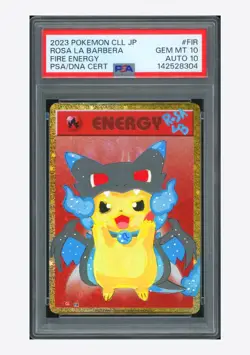 Pokemon PSA10 AUTO10 Fire Energy Holo Pikachu Rosa La Barbera 2023 #FIR CLL JPN - Image 1